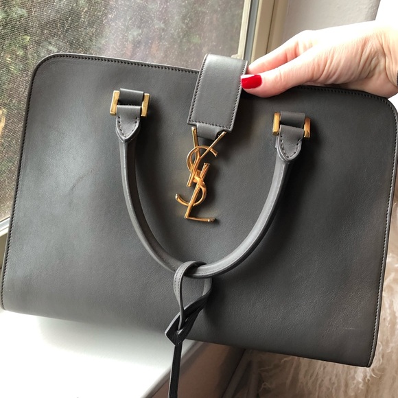 YSL Small Cabas Monogram Fog Gray Smooth Leather - Picture 7 of 8